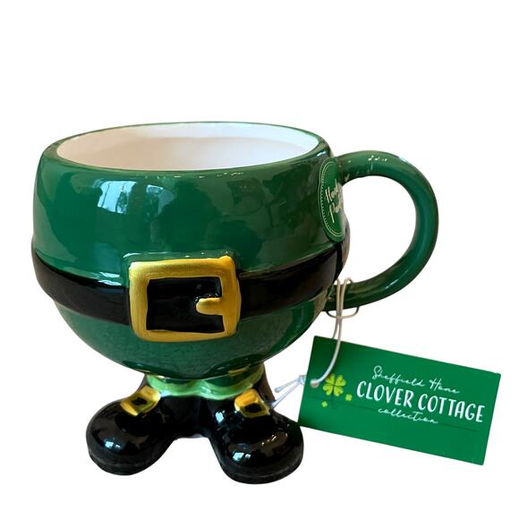 NEW Sheffield Home Hand Painted St Patrick's Leprechaun Mug 5in Green Ceramic - Picture 1 of 15